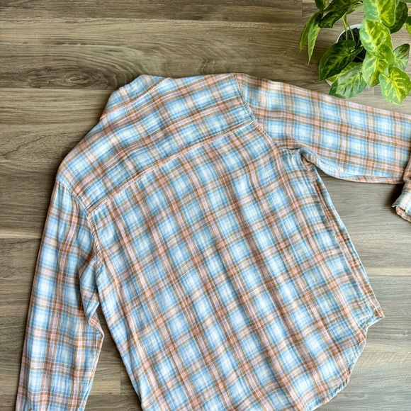 Universal Thread Blue/Tan Plaid Gauzy Cotton Button-Up Shirt Chest Pocket SizeXS - Picture 10 of 11